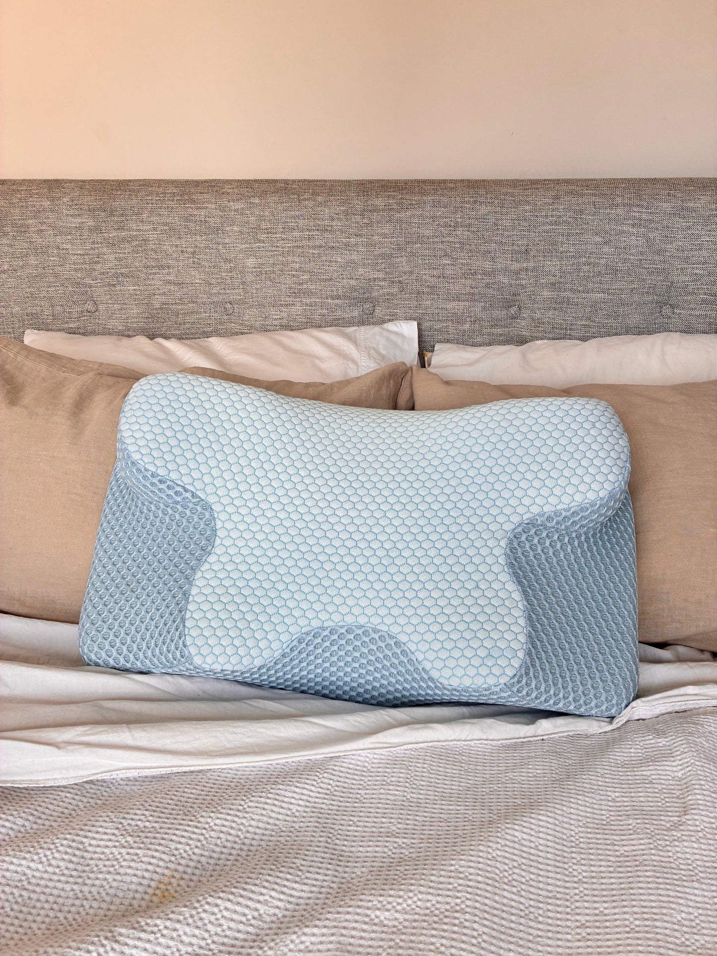 Orthopaedic memory foam pillow for neck and upper back support light blue colour